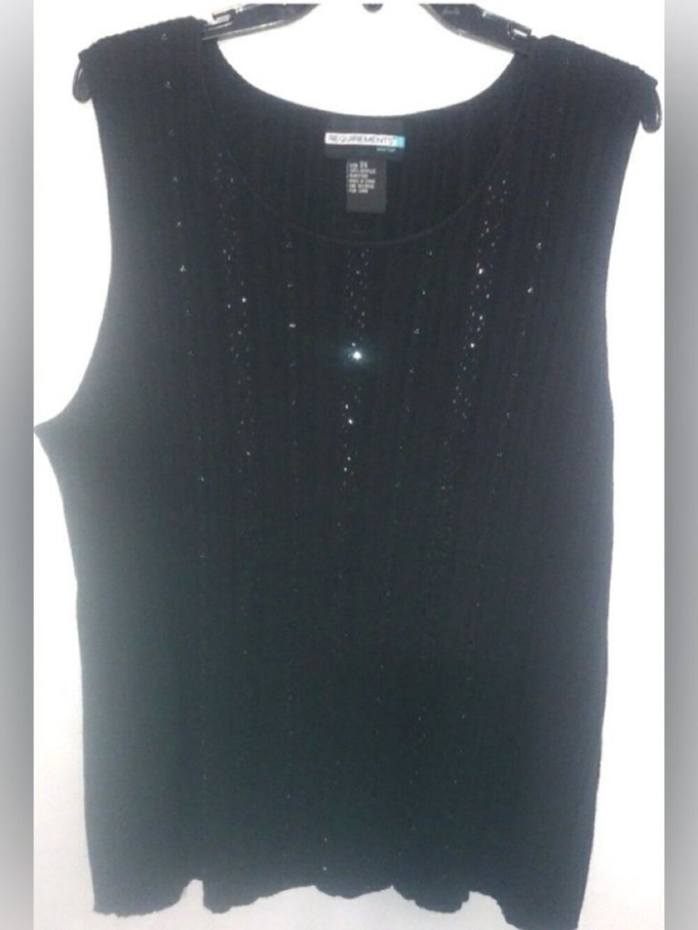 Requirements 3X Sleeveless Sequined Knit Black Ribbed Shell Top Plus